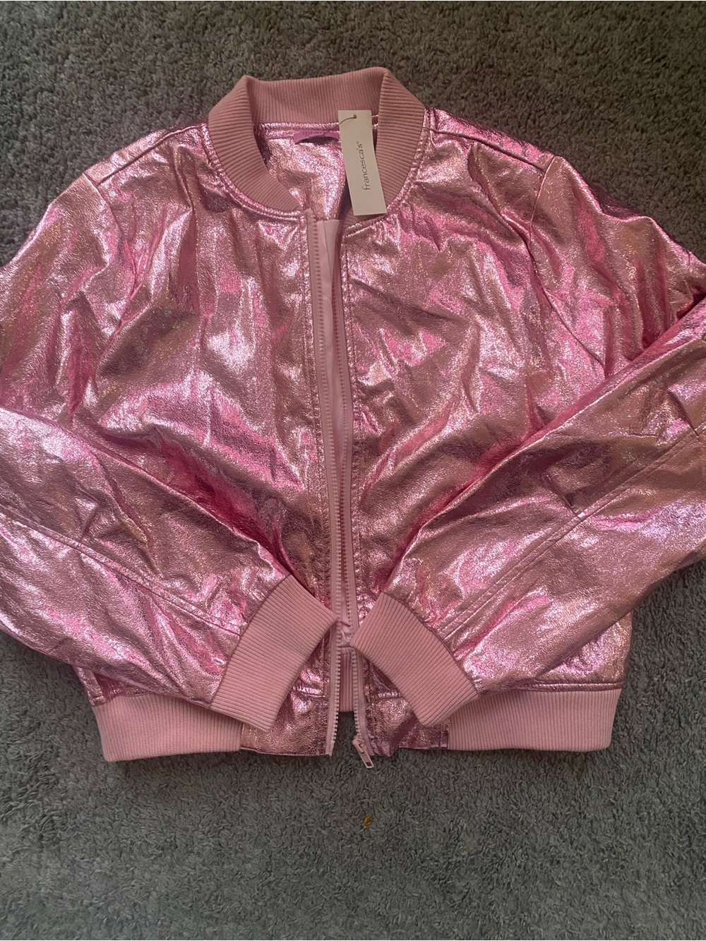 Women’s Metallic Pink Shiny Pink Bomber Jacket